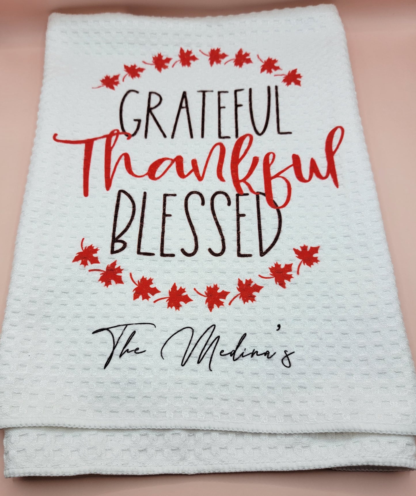 Grateful, Thankful, Blessed Maple Leaf Kitchen Towel