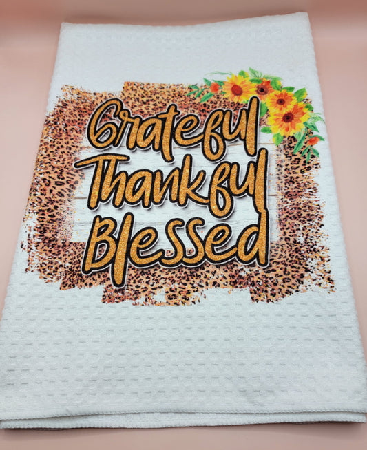 Grateful, Thankful, Blessed Leopard Kitchen Towel