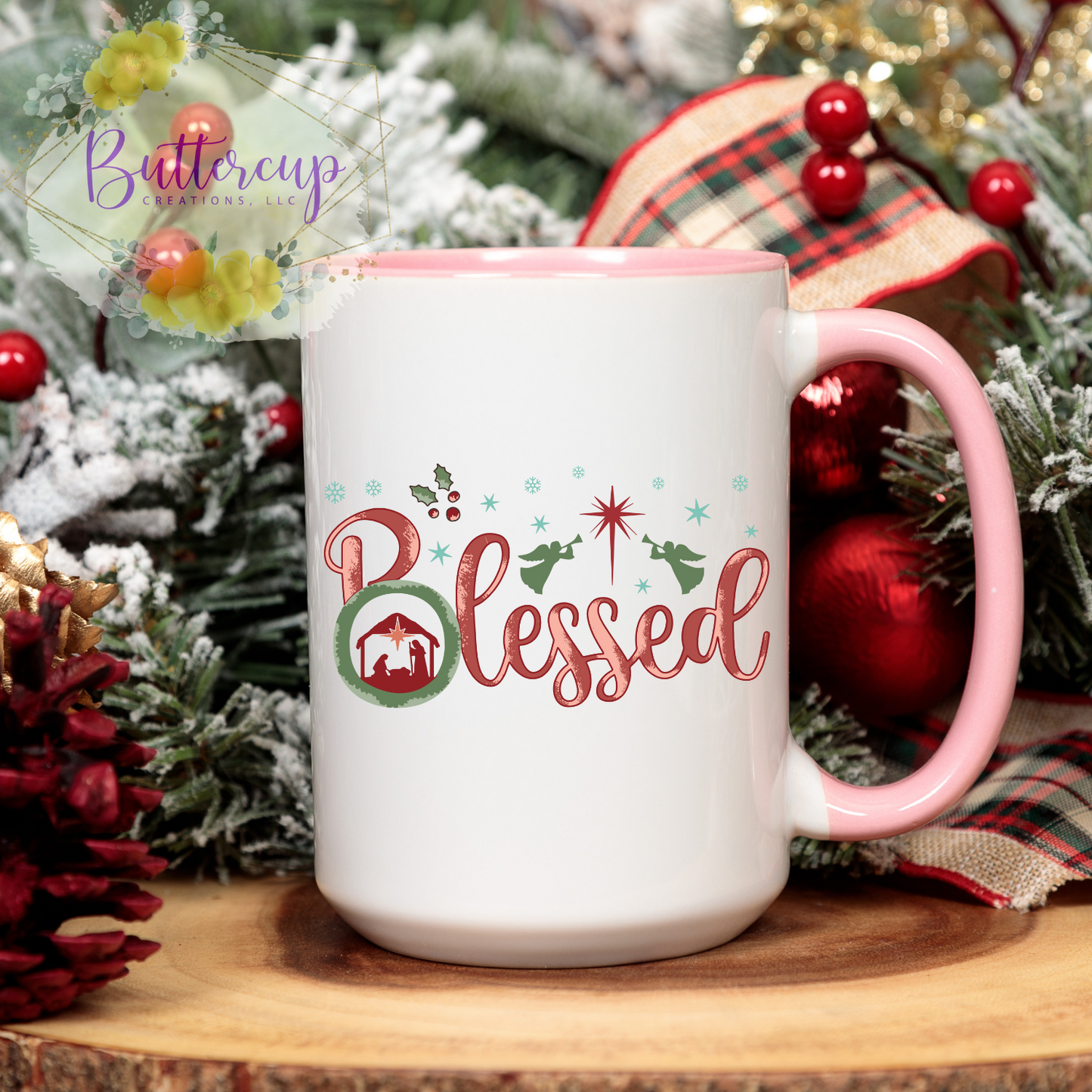 Blessed Nativity Pink 15 oz. Ceramic Mug