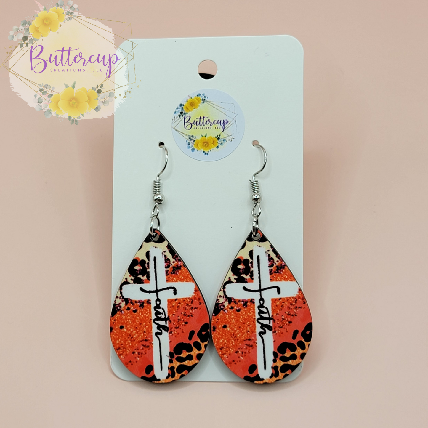 Faith Earrings (White and Pink with Cross)