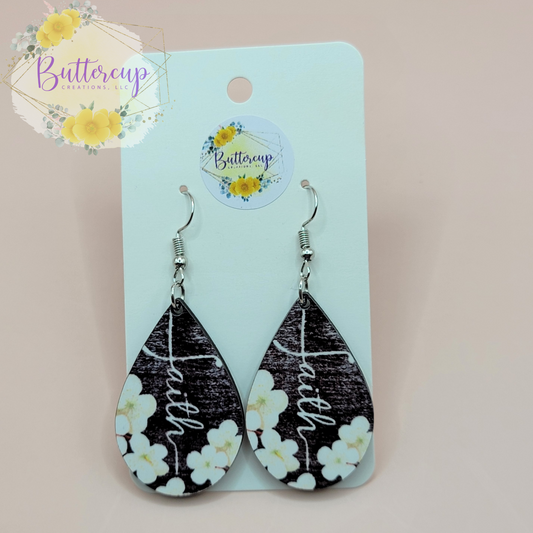 Faith Earrings (Black with White Flowers)