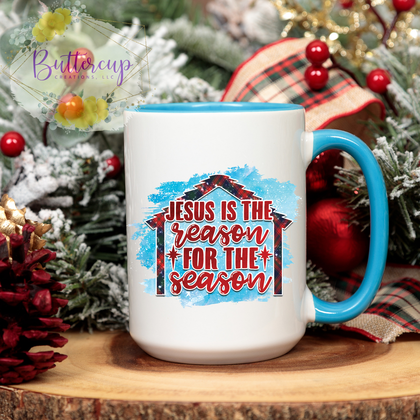 Jesus is the Reason Blue 15 oz. Ceramic Mug