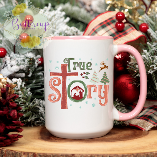 Nativity True Story Pink 15 oz. Ceramic Mug